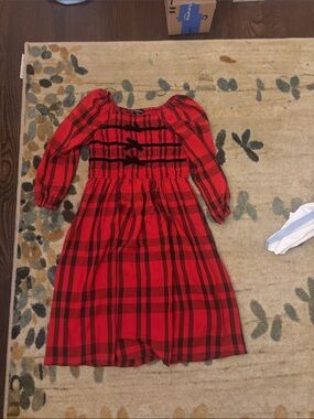 Red Plaid Smocked Kids Dress